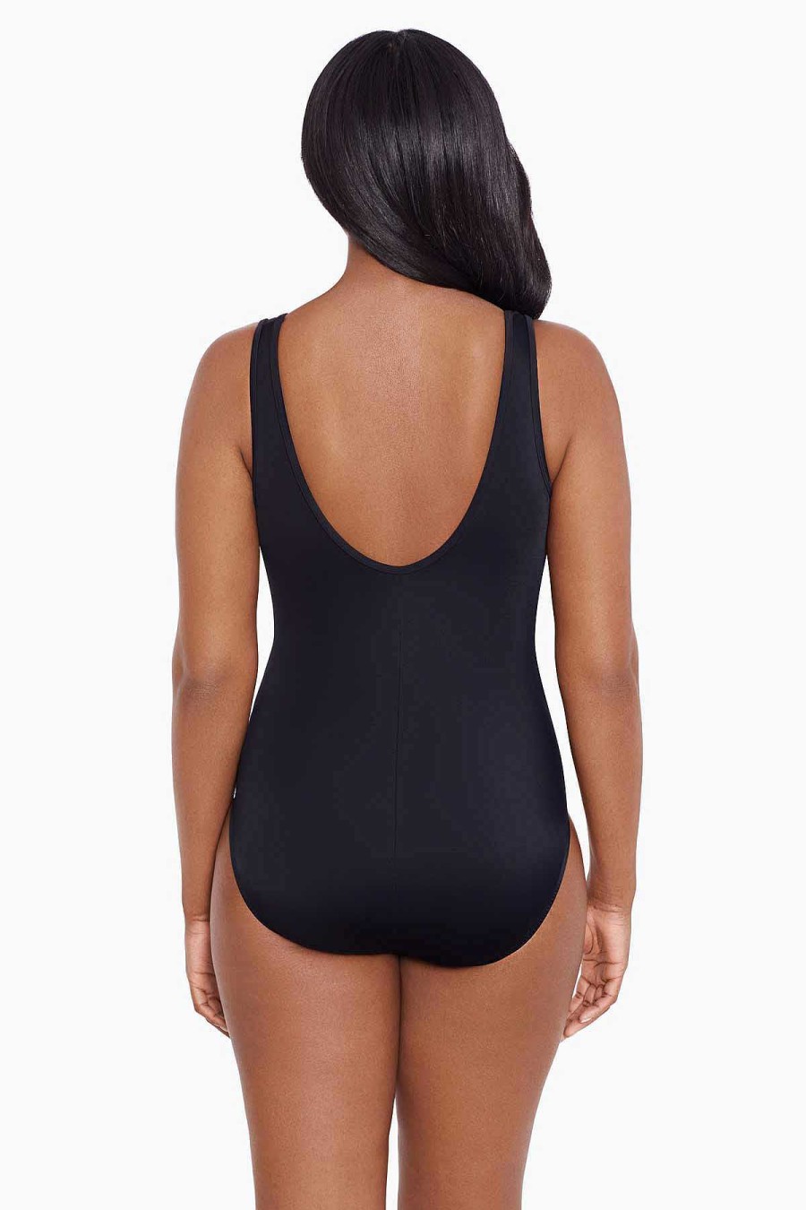 Swim Longitude | Mesh Highneck Long Torso One Piece Swimsuit Night Gala Black