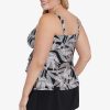 Swim Longitude | Plus Size Triple Tier Tankini Dot Leaf Me Black