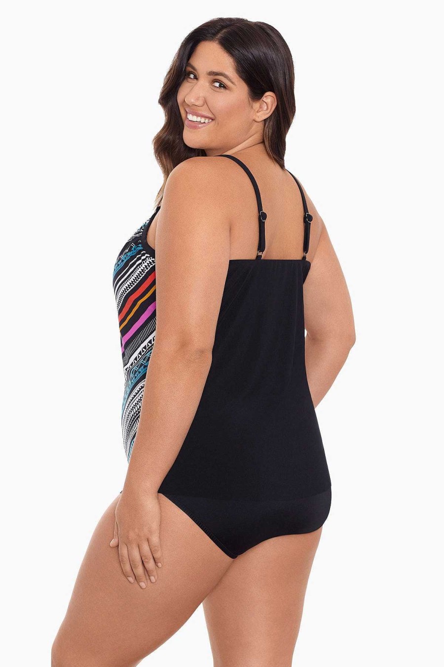 Swim Longitude | Plus Size Hank Tankini Top Concentric Corners Multi