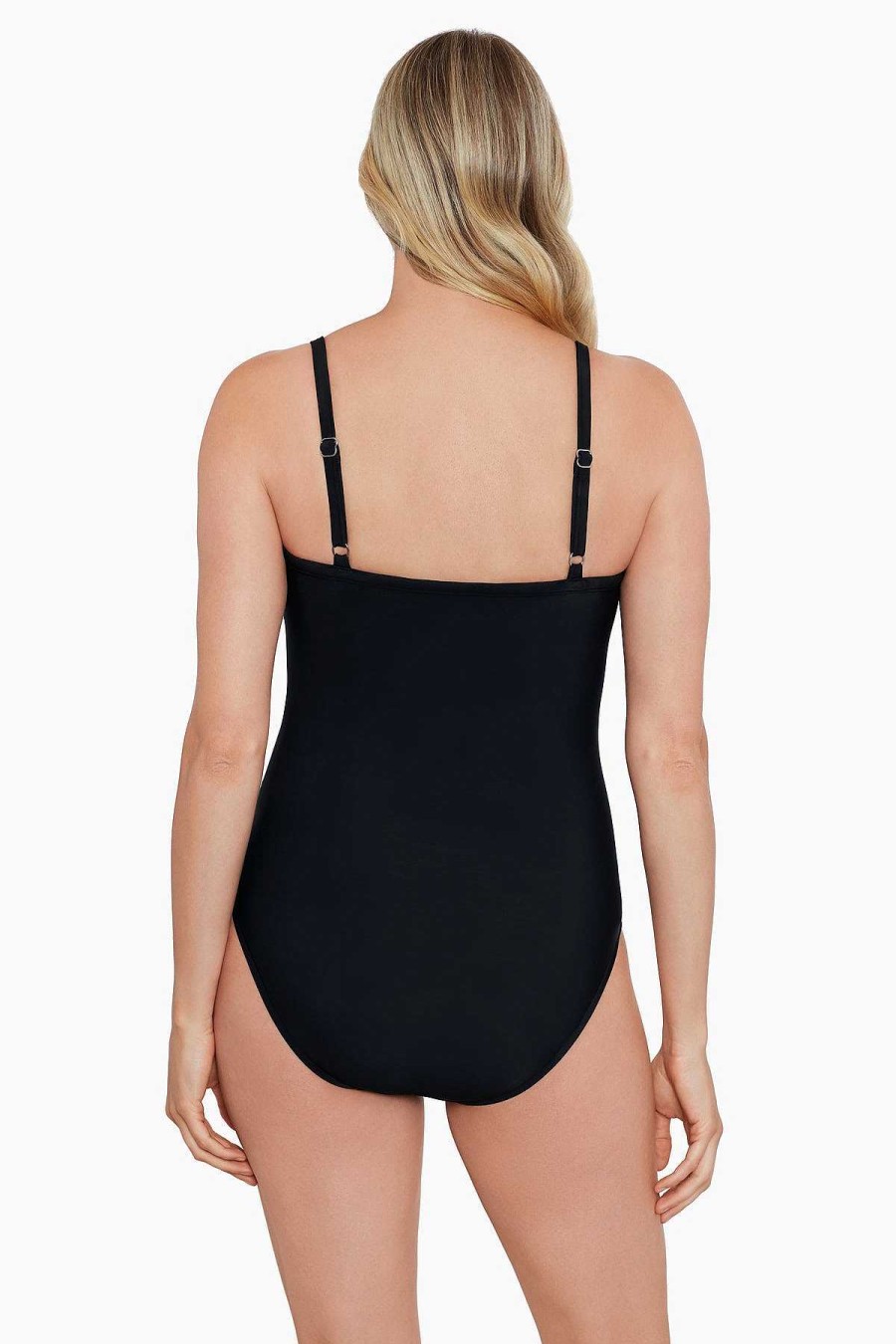 Swim Longitude | Criss Cross Mio One Piece Swimsuit Stripe A Pose Black/White