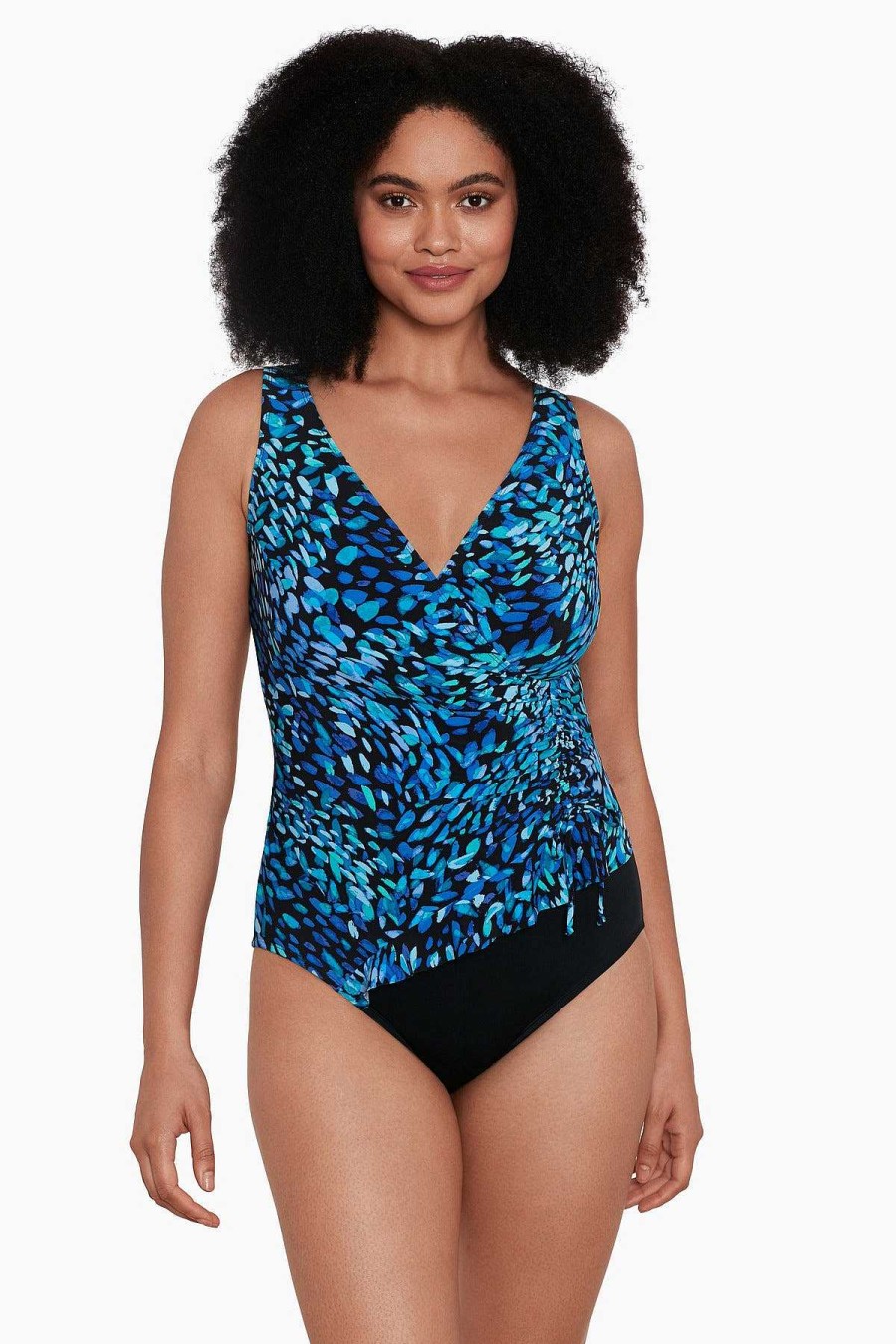 Swim Longitude | Ruffle Surplice Long Torso Swimsuit Petals Apart Blue