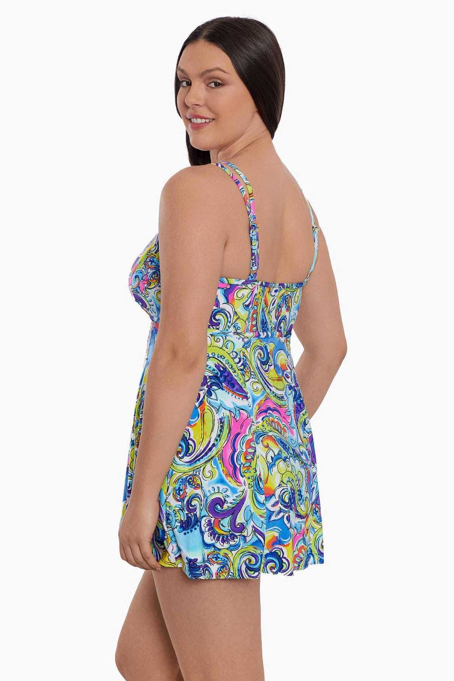 Swim Longitude | Empire Princess Seam Swim Dress Paisley Seas Multi