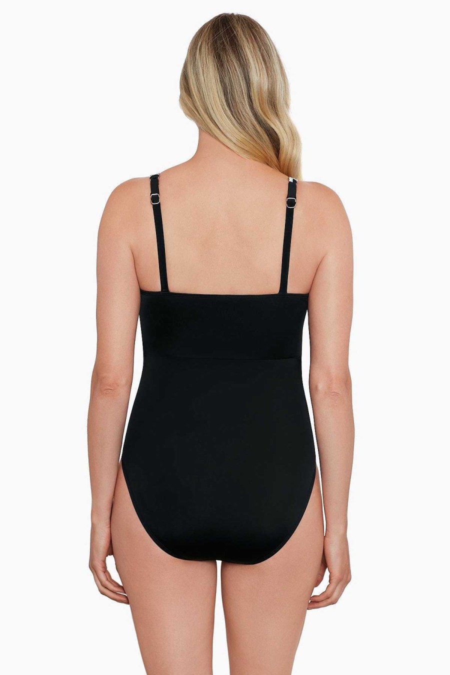 Swim Longitude | Faux Wrap Sash Mio One Piece Swimsuit Bloomfield Black/White