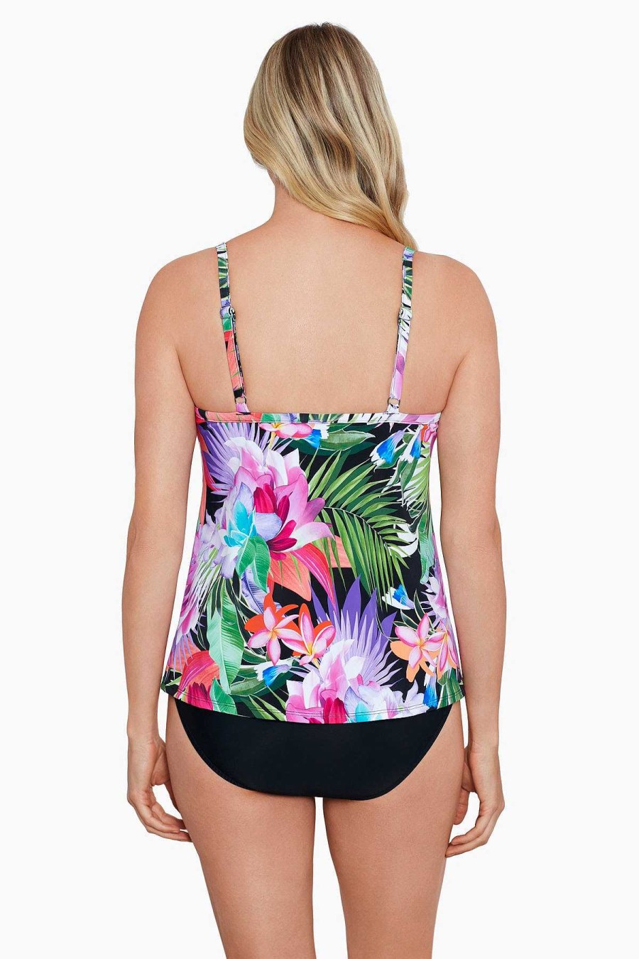 Swim Longitude | Knotted Flyaway Fauxkini One Piece Swimsuit Lush Life Black/Multi