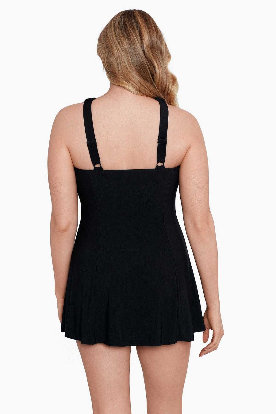 Swim Longitude | Crossover Draped Long Torso Swim Dress Night Gala Black