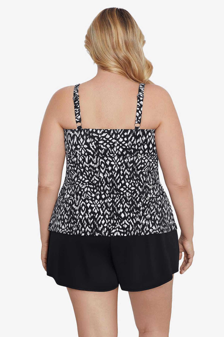 Swim Longitude | Plus Size Triple Tier Tankini Komodo Island Black