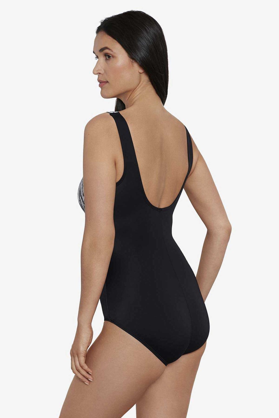 Swim Longitude | Scoop Neck Tank One Piece Swimsuit Sharp Therapy Black/White