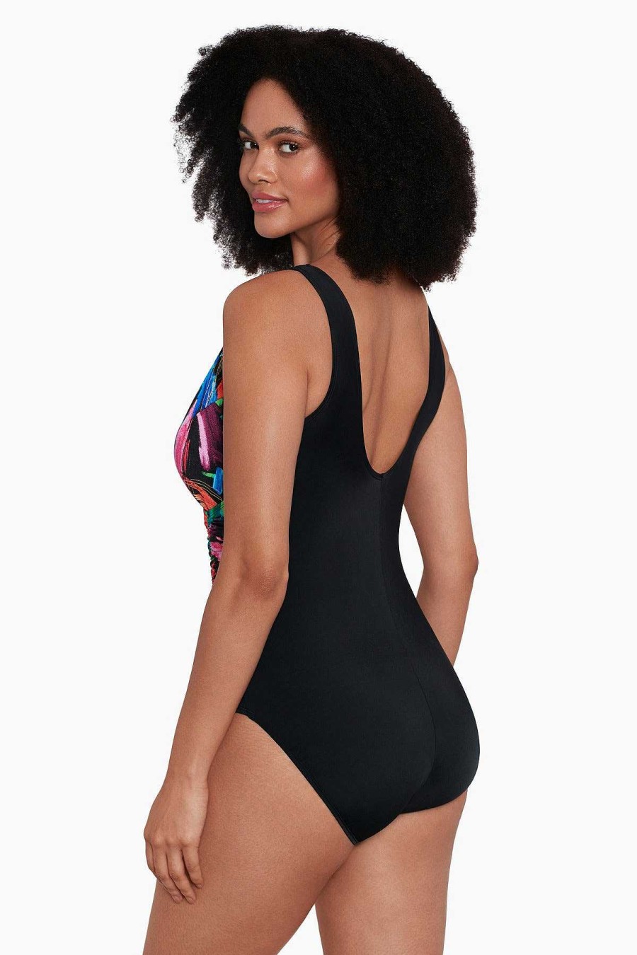 Swim Longitude | Ruffle Surplice Long Torso Swimsuit Side Swipe Multi