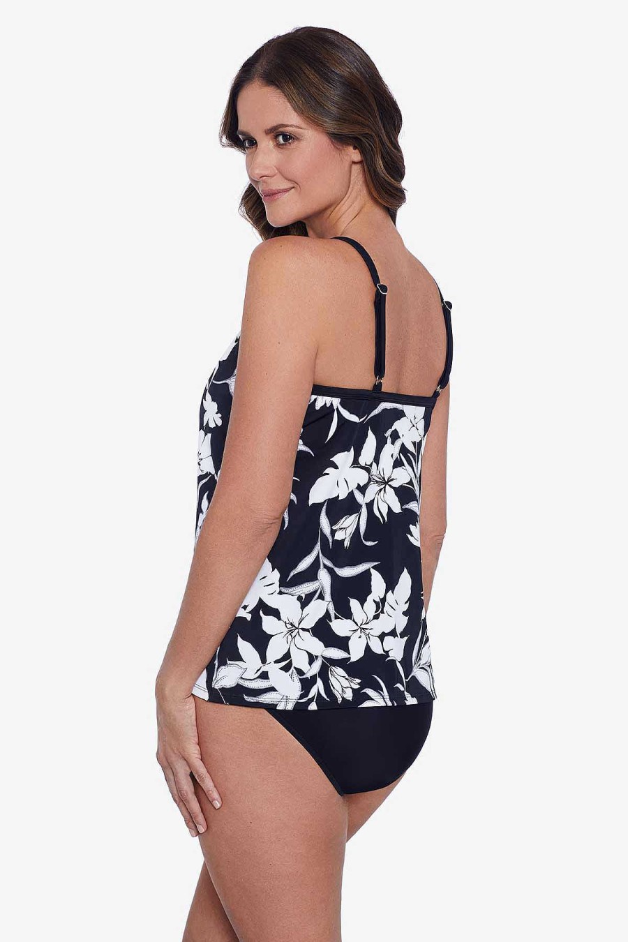 Swim Longitude | High Neck Tankini Underwire Bra Back Nightshade Black/White