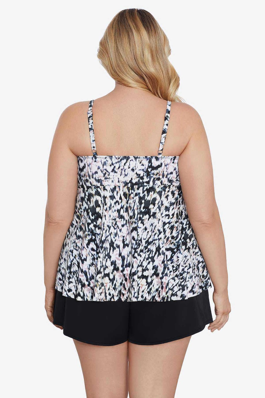 Swim Longitude | Plus Size V-Neck Tankini Leopard Love Black/Multi