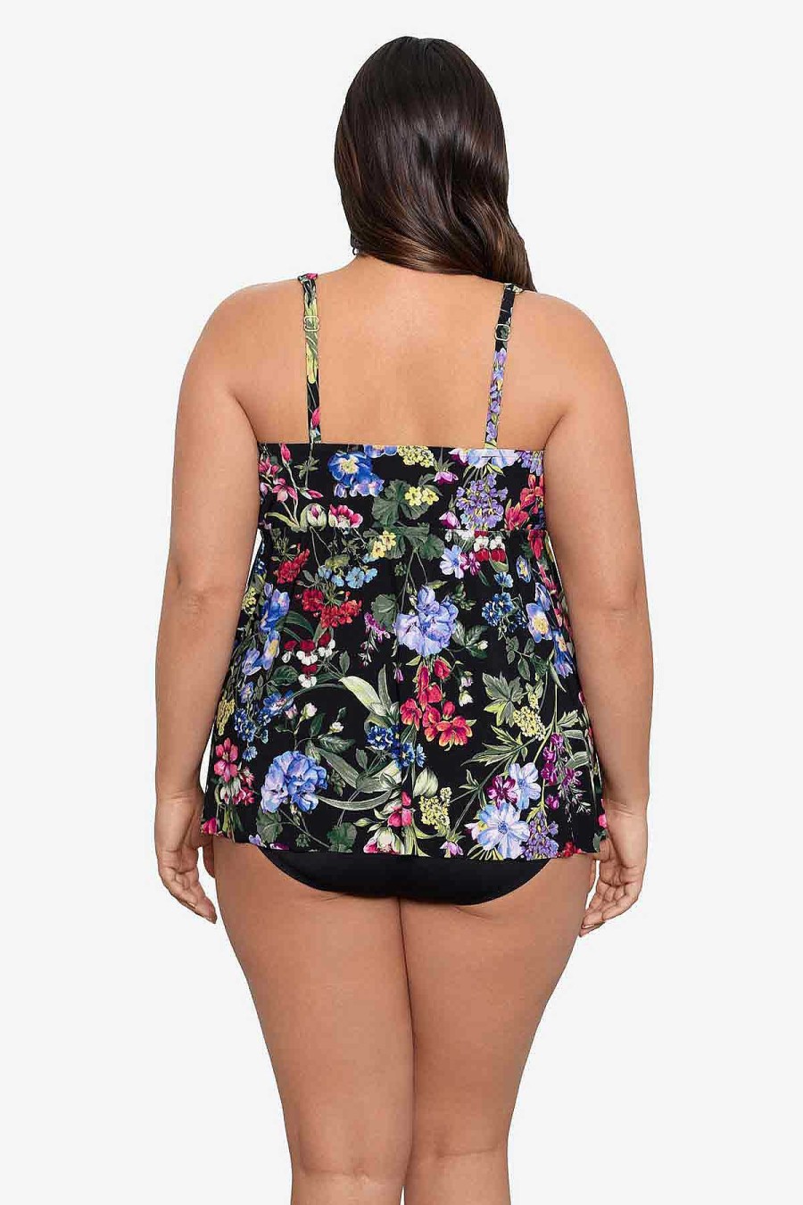 Swim Longitude | Plus Size Molly Tankini Top Flowerette Black/Multi