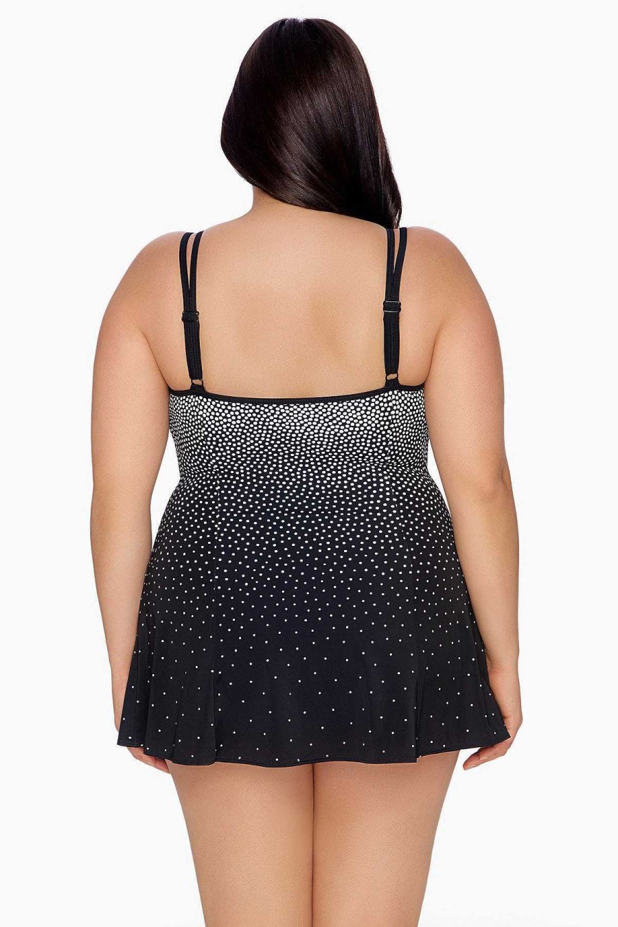 Swim Longitude | Plus Size Empire Swim Dress Summer Storm Black/White