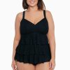 Swim Longitude | Plus Size Triple Tier Tankini Top Shadow Prowl Black