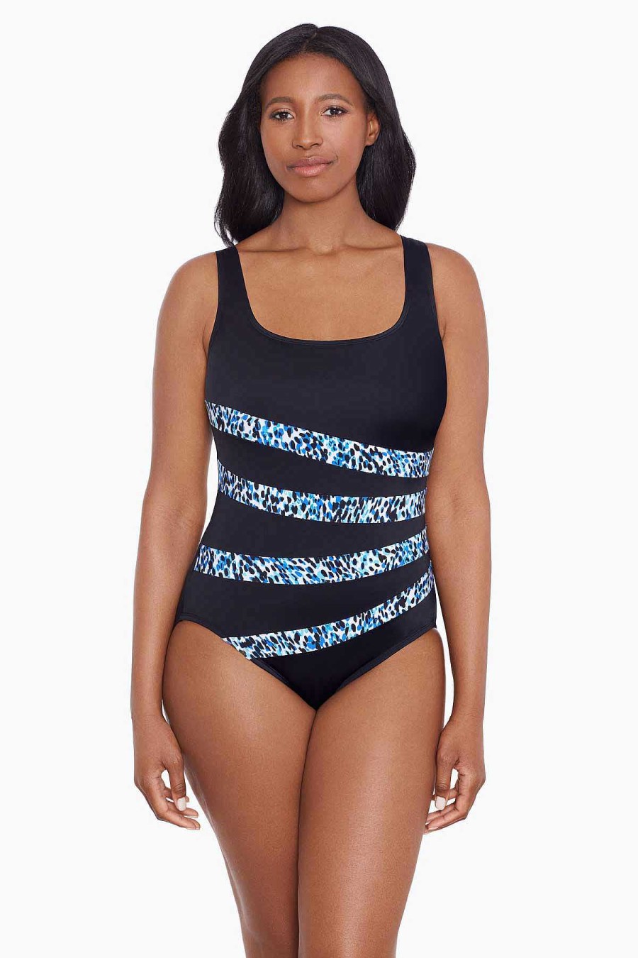 Swim Longitude | Fan Tank Long Torso One Piece Swimsuit Spotty Skin Turquoise