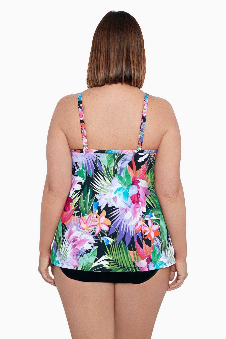 Swim Longitude | Plus Size Knotted Flyaway Fauxkini One Piece Swimsuit Lush Life Black/Multi