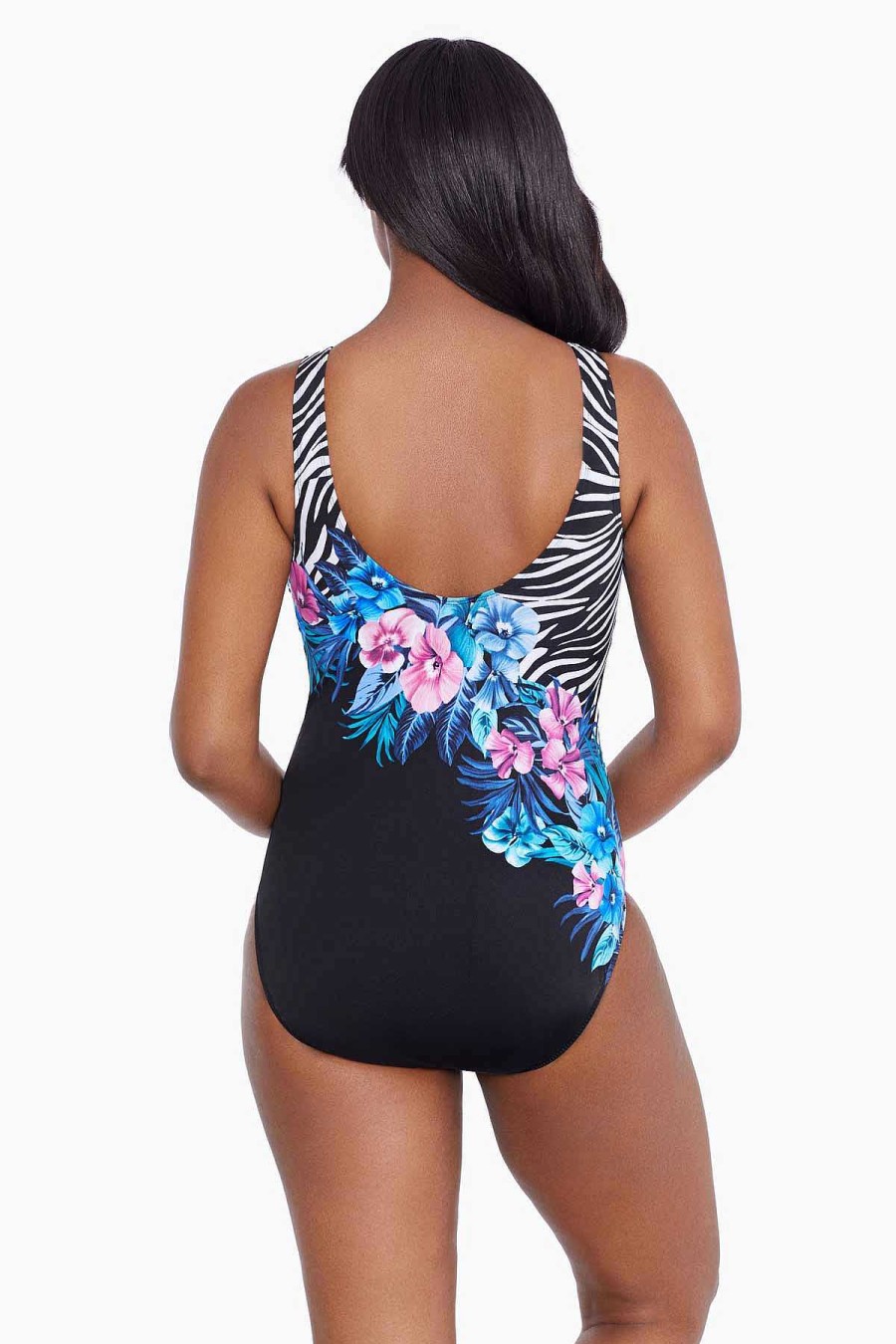 Swim Longitude | Panel Scoopback Highneck Tank Long Torso One Piece Swimsuit Glamour Floral Multi