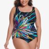 Swim Longitude | Plus Size Panel Scoopneck Tank Long Torso One Piece Swimsuit Floral Mayhem Multi