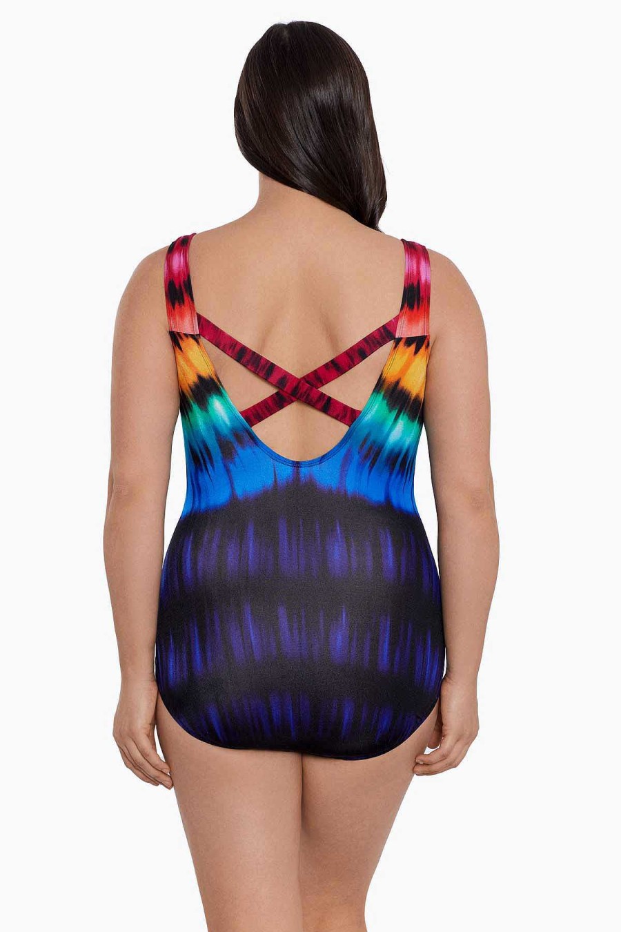 Swim Longitude | X-Back Tank Long Torso One Piece Swimsuit Heated Waters Multi