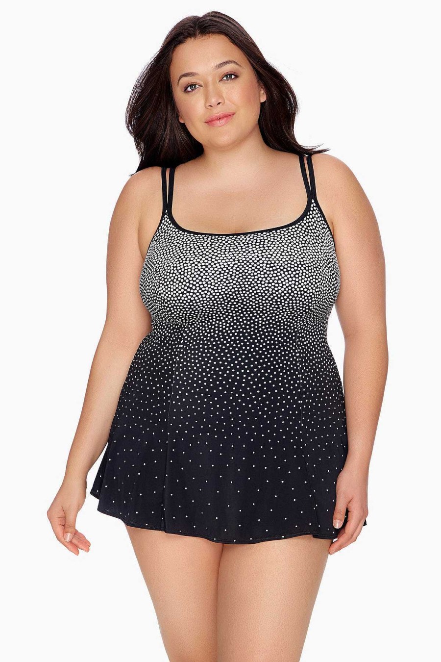 Swim Longitude | Plus Size Empire Swim Dress Summer Storm Black/White