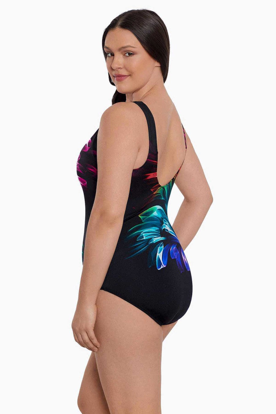 Swim Longitude | Panel Scoopback Highneck Tank Long Torso One Piece Swimsuit Hard Candy Multi