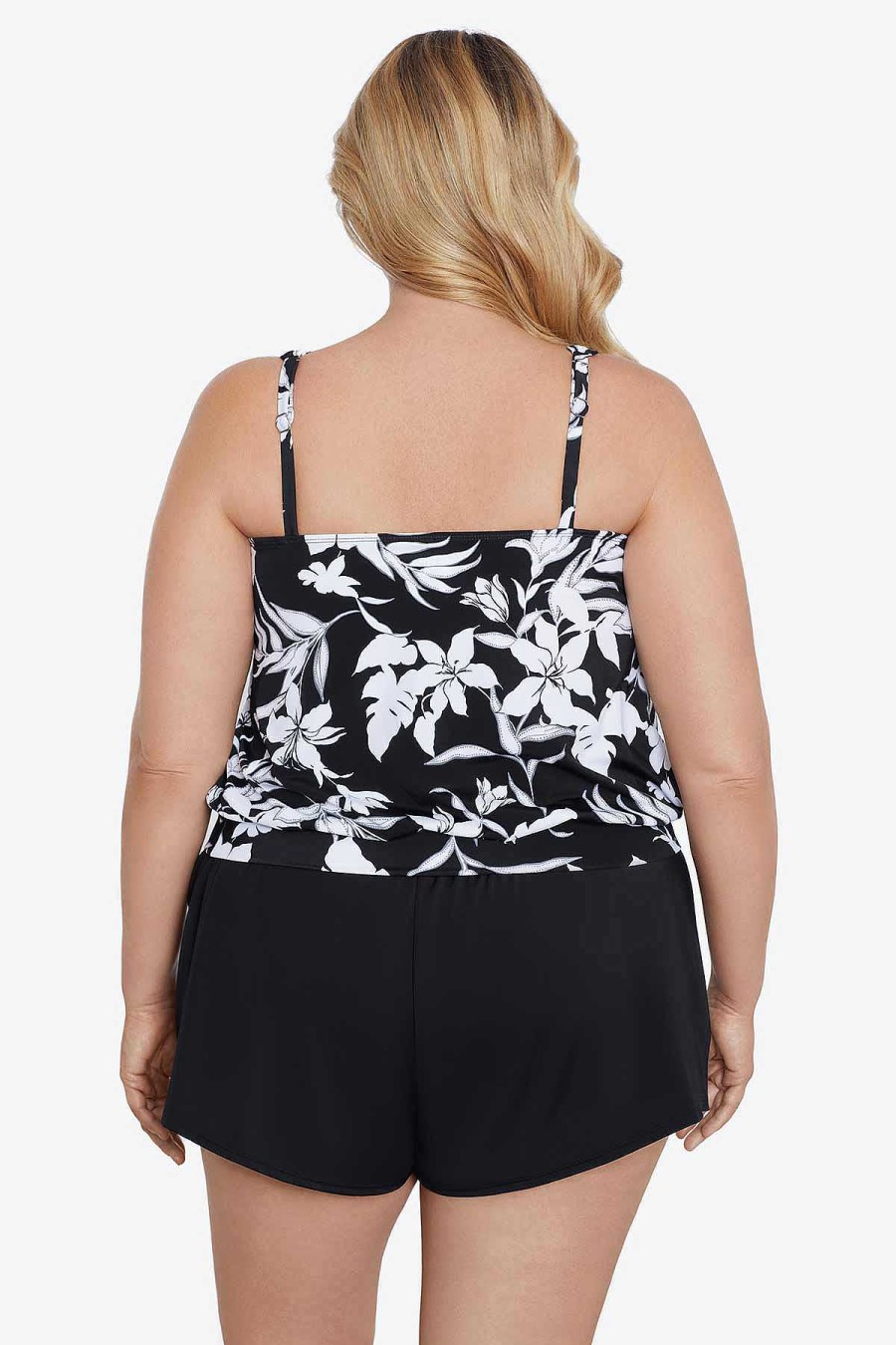 Swim Longitude | Plus Size Handkerchief Fauxkini Nightshade Black/White