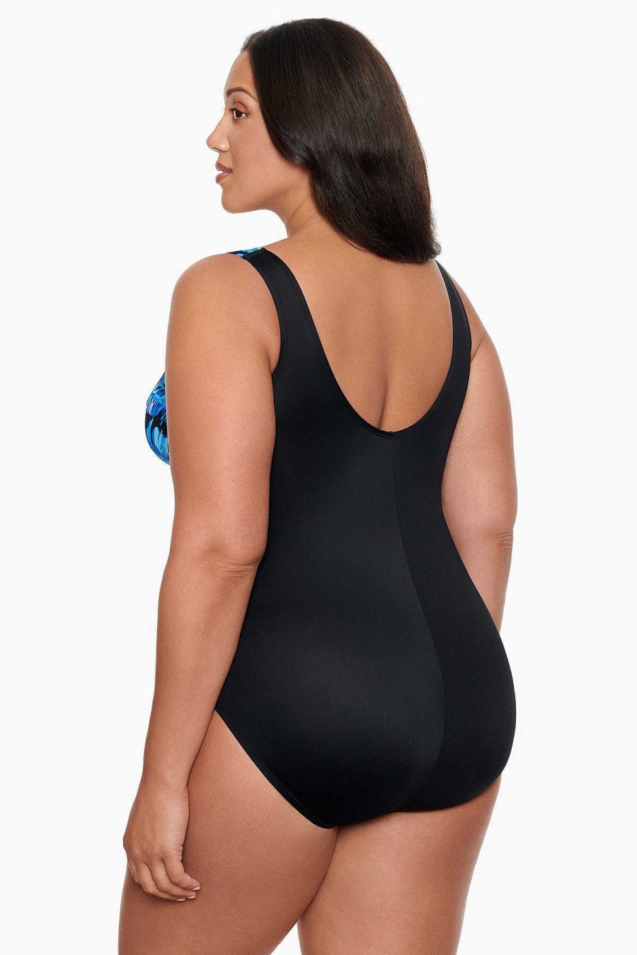 Swim Longitude | Plus Size Ruffle Surplice Long Torso One Piece Swimsuit Toucan Play Blue