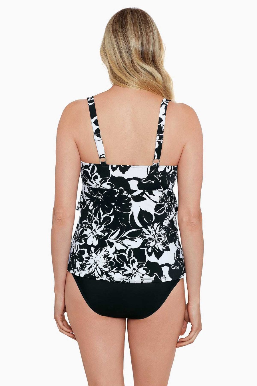 Swim Longitude | Triple Tier Tankini Top Bloomfield Black/White