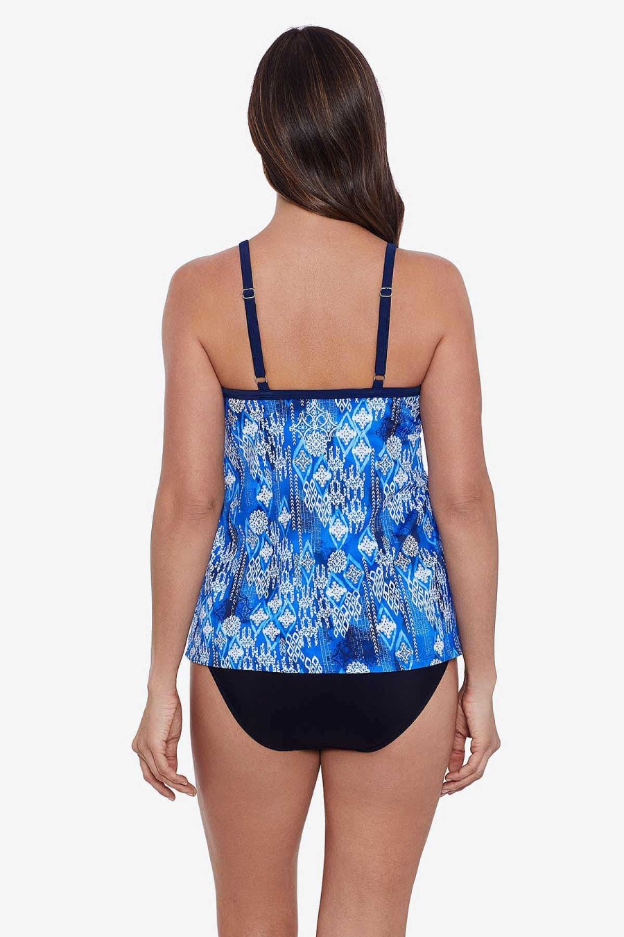 Swim Longitude | High Neck Tankini Underwire Bra Back Magic Carpet Blue