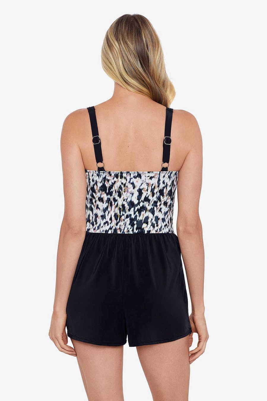 Swim Longitude | Crossover Skort Romper Leopard Love Black/Multi