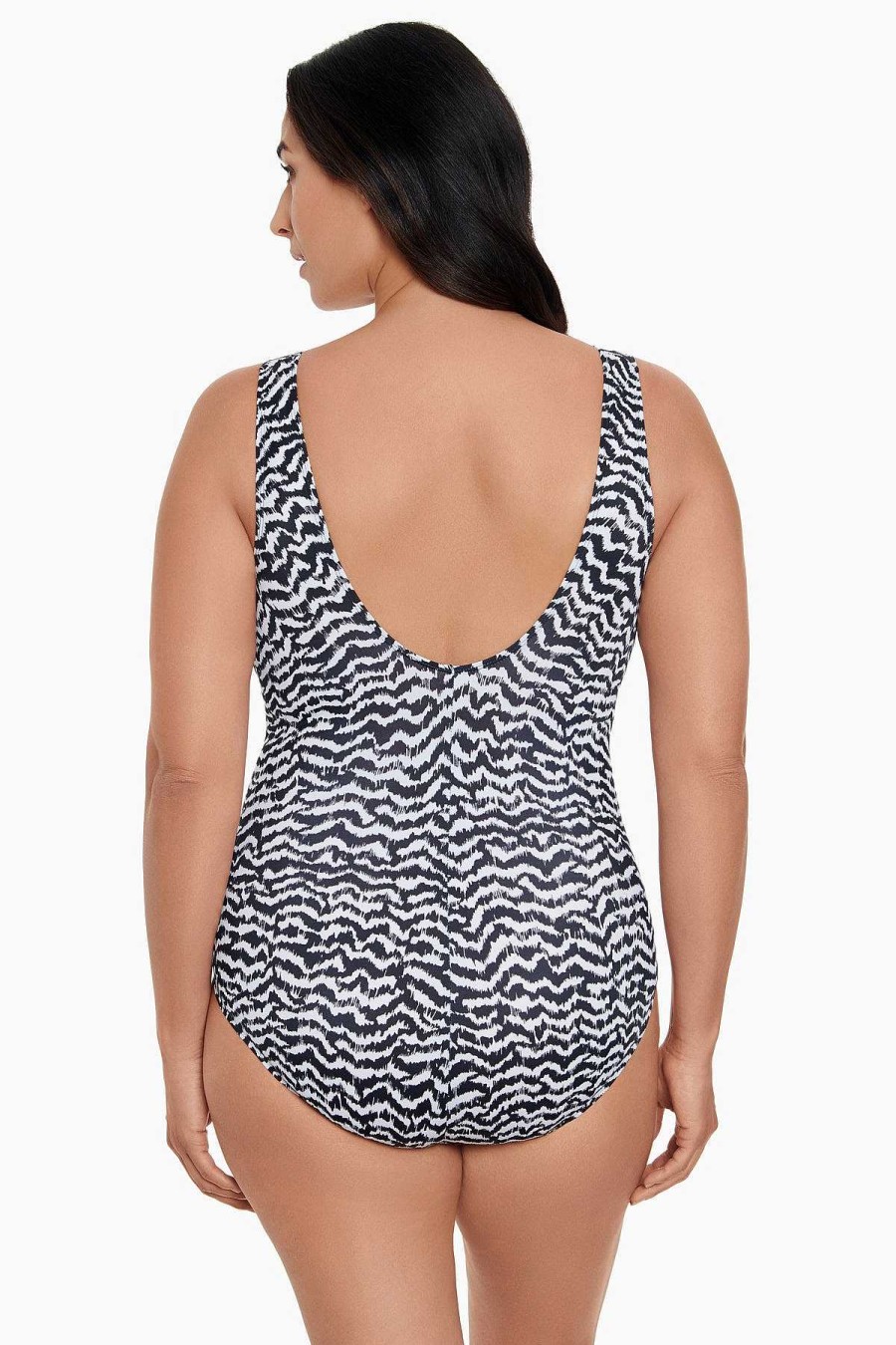 Swim Longitude | O-Ring Surplice Long Torso One Piece Swimsuit Majorca Black/White