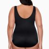 Swim Longitude | Plus Size Tassel Ring Surplice Long Torso One Piece Swimsuit Private Party Black/White