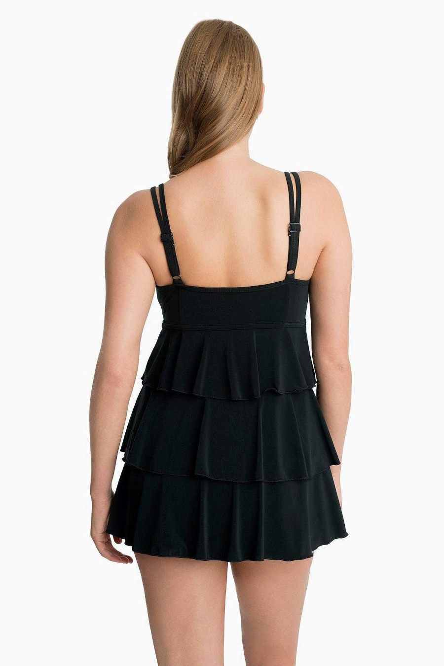 Swim Longitude | Plus Size Triple Tier Swim Dress Black