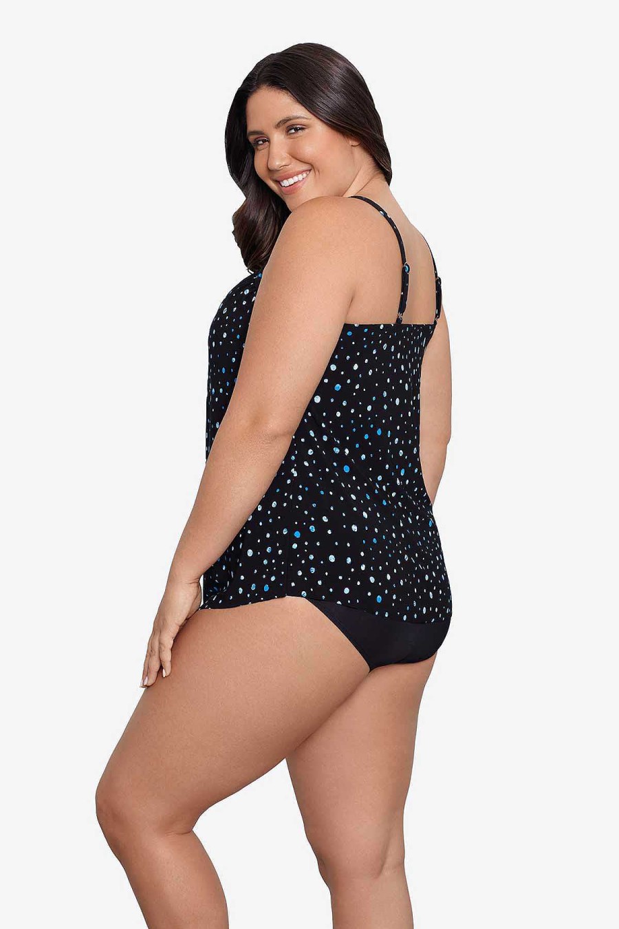 Swim Longitude | Plus Size Hank Tankini Top Galaxy Dot Blue/Black