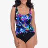 Swim Longitude | Front Ruched Sash Tank Long Torso One Piece Swimsuit Rose Trip Multi