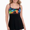 Swim Longitude | Empire Princess Seam Long Torso Swim Dress W/ Hardware Side Swipe Multi