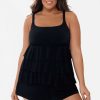 Swim Longitude | Plus Size Ruffle Faux Long Torso Shortini Little Dress Black