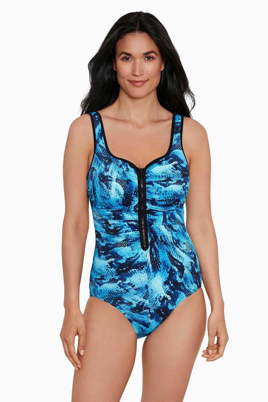 Swim Longitude | Zipper Tank One Piece Swimsuit Under My Skin Blue