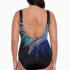 Swim Longitude | Panel Scoopneck Tank Long Torso One Piece Swimsuit Palm In Palm Blue