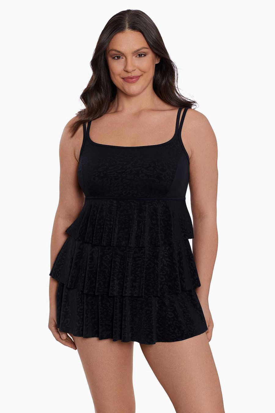 Swim Longitude | Triple Tier Long Torso Swim Dress Boss Lady Black