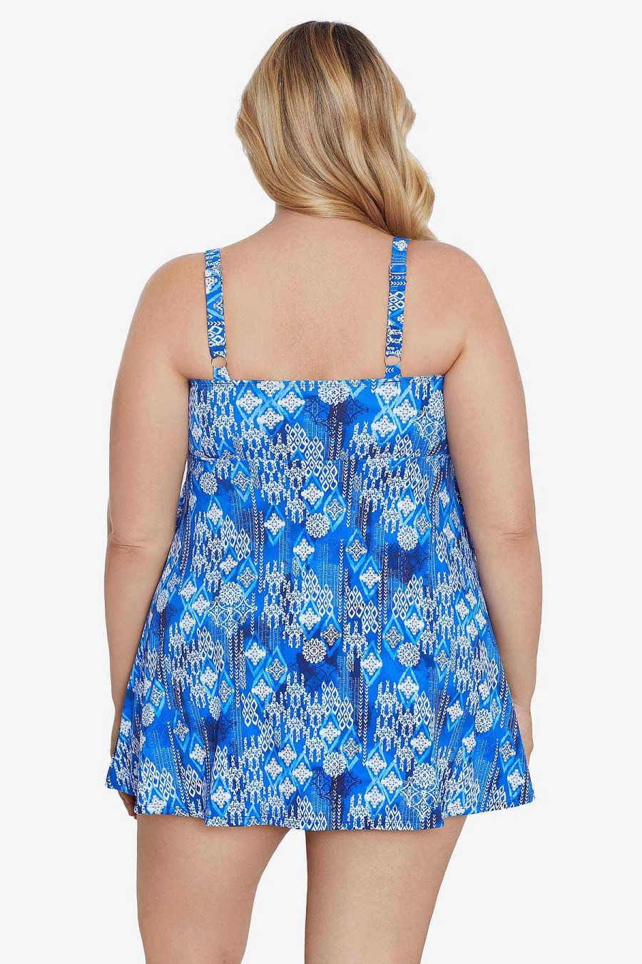 Swim Longitude | Plus Size Triple Tier Swimdress Magic Carpet Blue