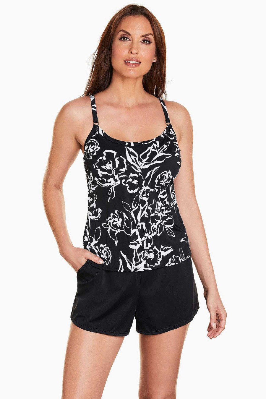 Swim Longitude | Lily Farrah Romper One Piece Swimsuit Water Lily Black/White