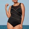 Swim Longitude | Mesh Highneck Long Torso One Piece Swimsuit Piping The Wave Black/Gold