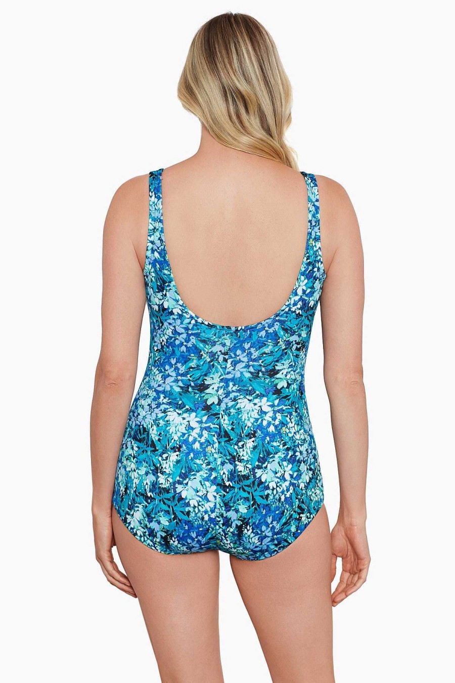 Swim Longitude | Shirred Front Girl Leg One Piece Swimsuit Floral Frenzy Multi