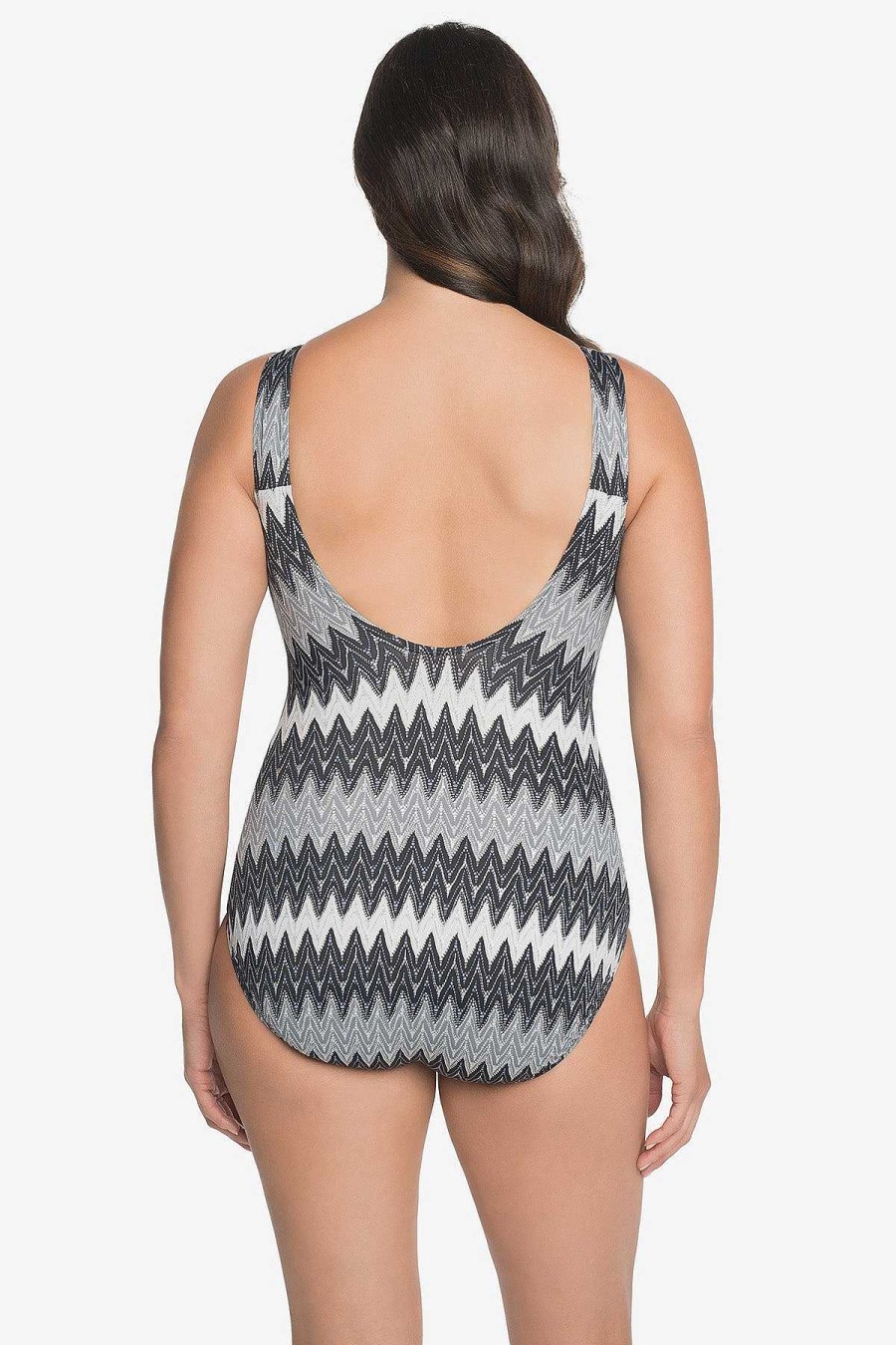 Swim Longitude | Scoopback Highneck Long Torso One Piece Swimsuit Swizzle Grey