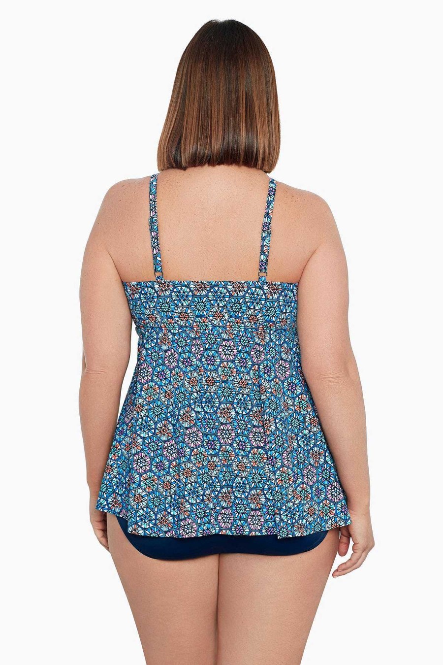 Swim Longitude | Plus Size V-Neck Tankini Top Tile Play Multi