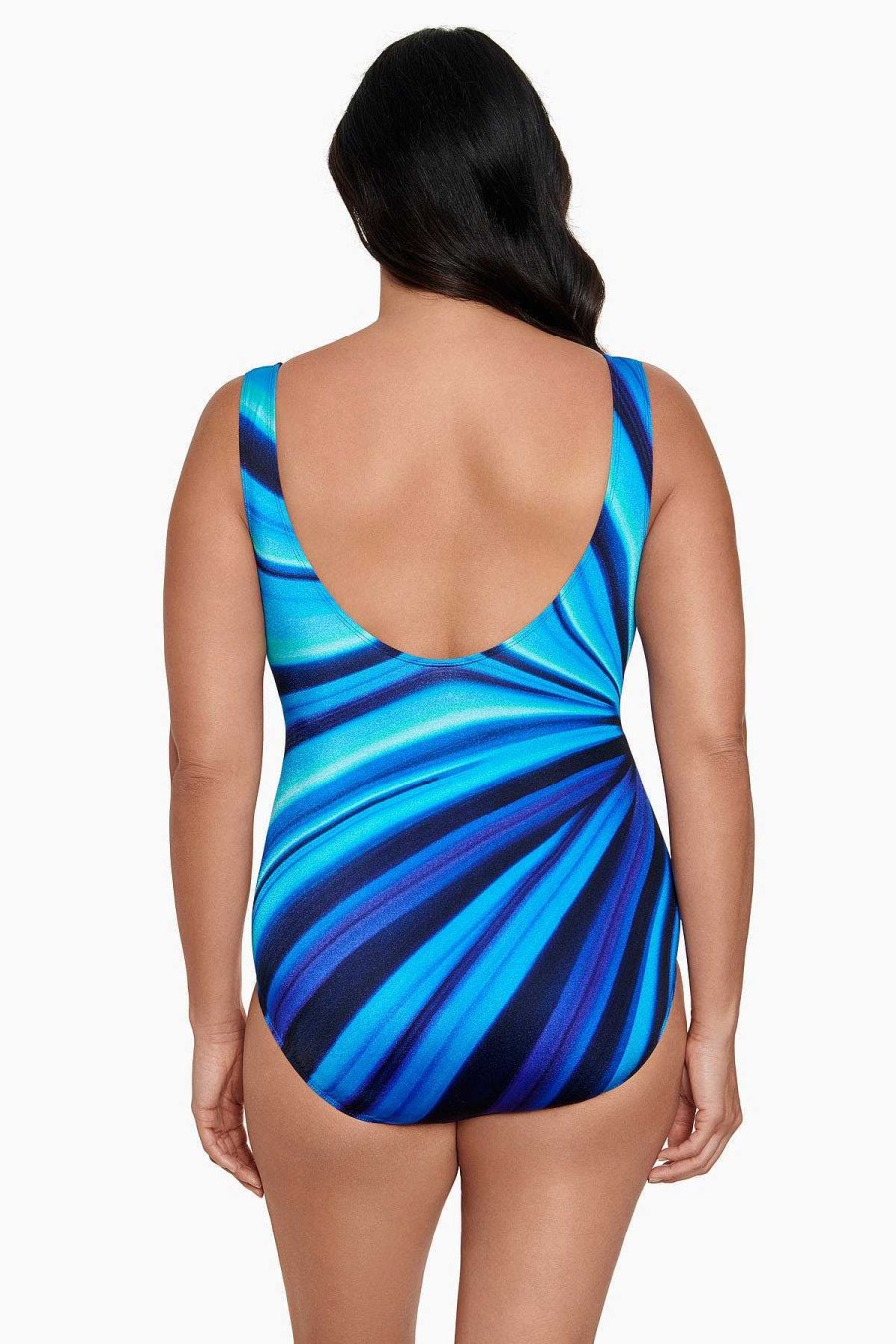 Swim Longitude | Panel Scoopneck Tank Long Torso One Piece Swimsuit Dna Shift Blue