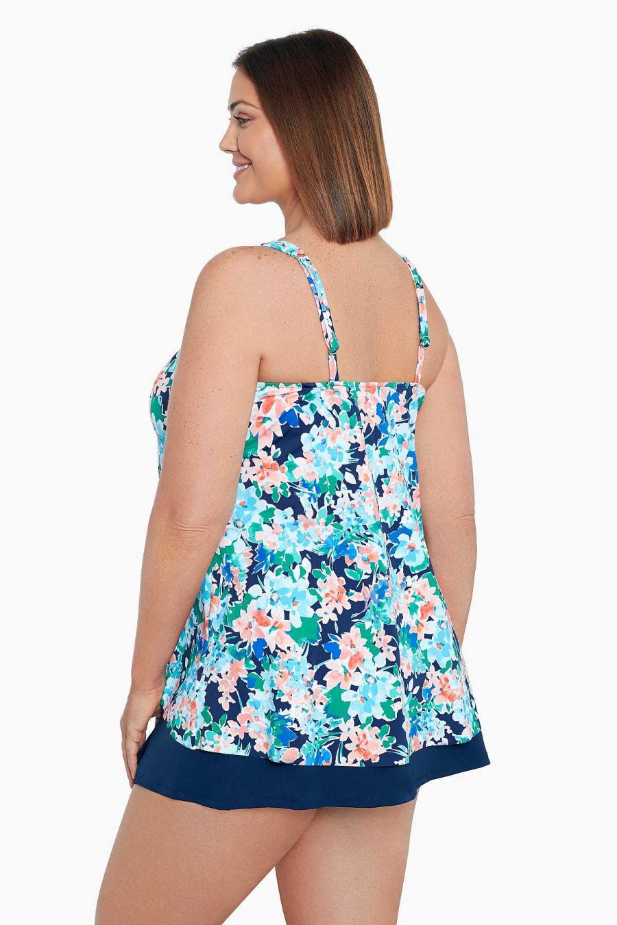 Swim Longitude | Plus Size Princess Seam Hi-Lo Tankini Top Ditsy Days Multi