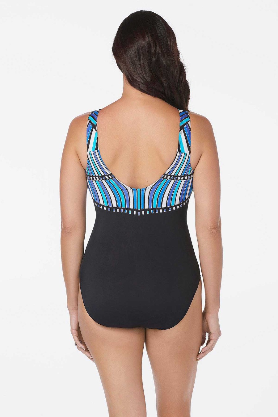 Swim Longitude | Scoopback Highneck Long Torso One Piece Swimsuit Glitz And Glamour Blue