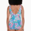 Swim Longitude | Ruffle Front Surplice Long Torso One Piece Swimsuit Fanciful Pink/Multi