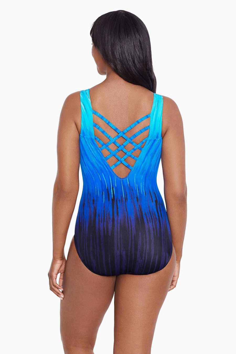 Swim Longitude | Triple X Back Tank Long Torso One Piece Swimsuit High Energy Blue